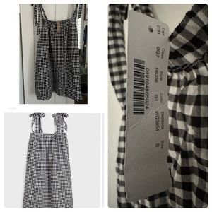 J. Crew Black & White Gingham Tie Shoulder Dress